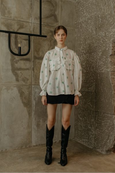 Ayla Embroidery Green Top