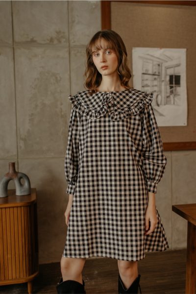 Vivien Plaid Black Dress